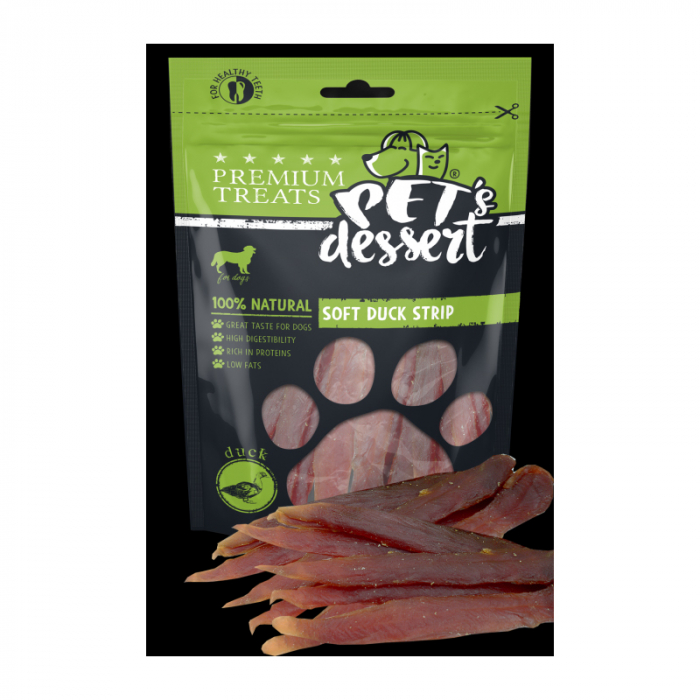 Recompense pentru caini Pet s Desert Soft Duck Strip 80 gr