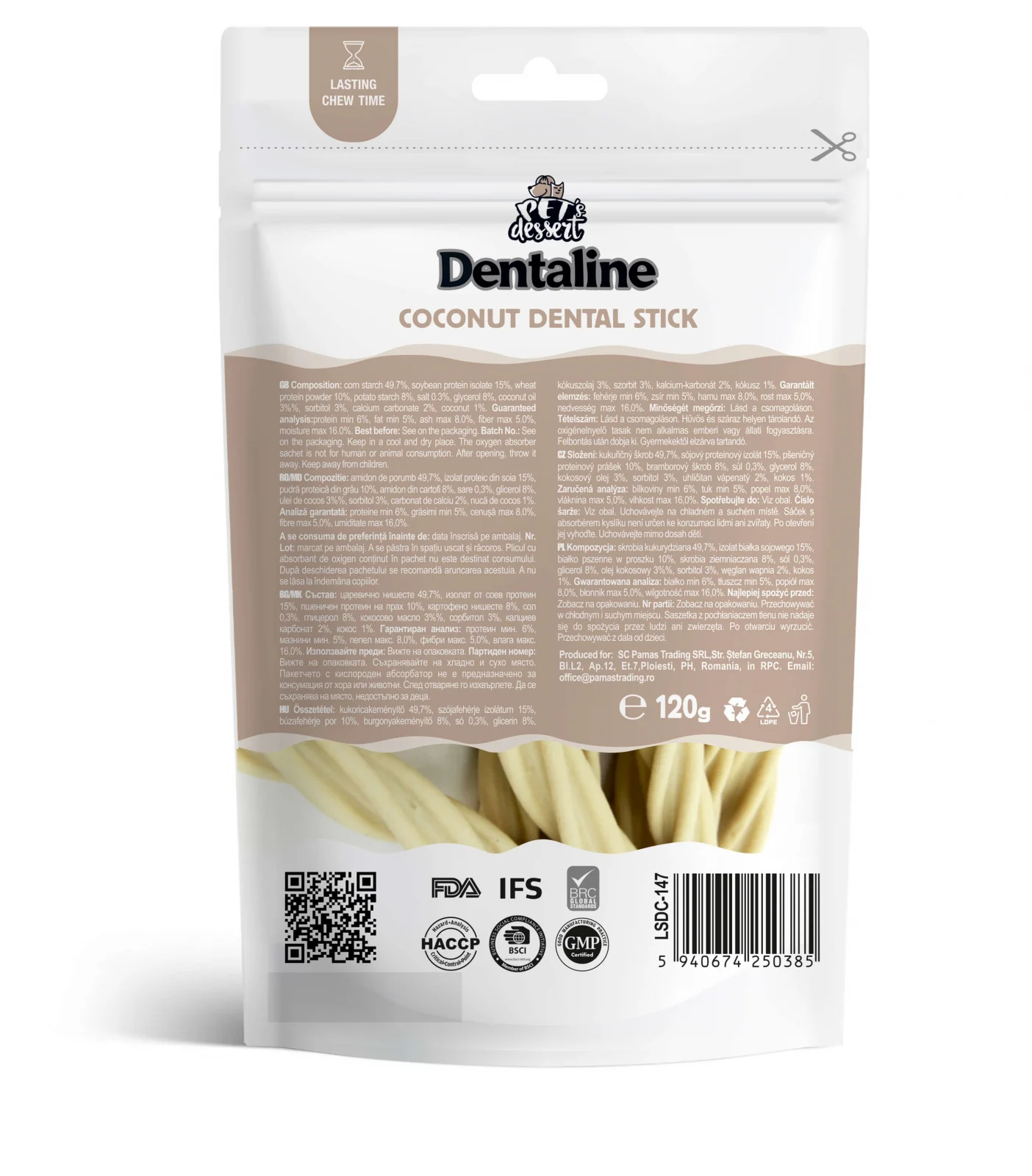 Recompense pentru caini Pet's Dessert Dentaline Sticks cu cocos 120 gr [2]