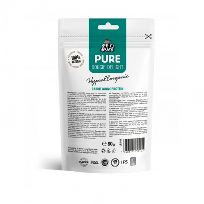 Recompense pentru caini Pet's Dessert Hypoallergenic cu iepure 80 gr [2]