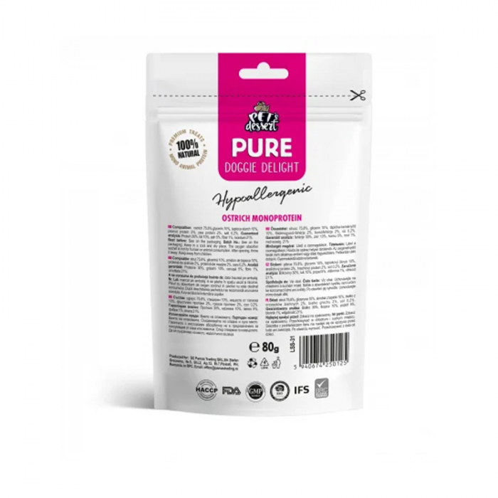 Recompense pentru caini Pet's Dessert Hypoallergenic cu carne de strut 80 gr [2]