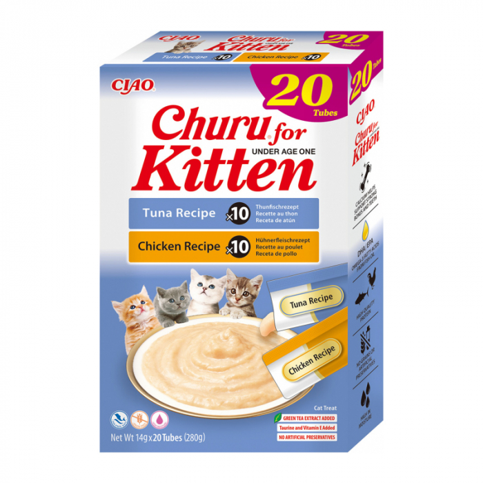 Recompense pentru pisici Churu Kitten cu pui  ton 20 tubes