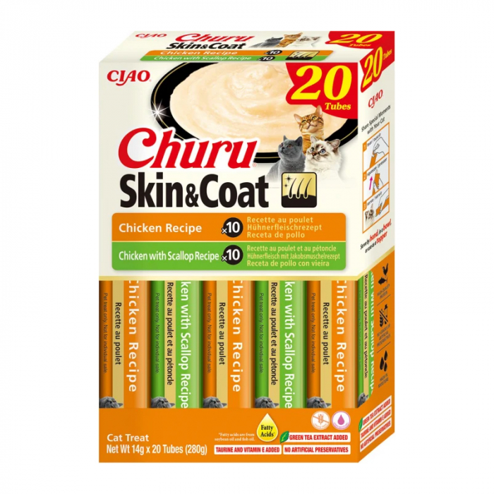 Recompense pentru pisici Churu Skin  Coat cu pui  scoici 20 tubes