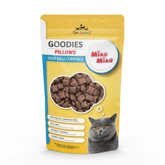 Recompense pentru pisici Miau Miau Pillows Hairball cu pui 60 gr