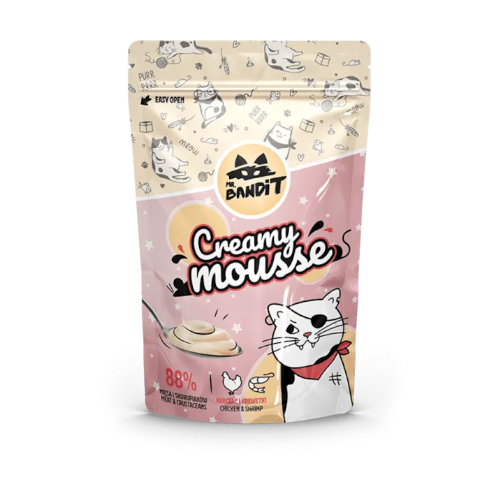 Recompense pentru pisici Mr. Bandit Creamy Mousse cu pui  creveti 6 x 10 gr