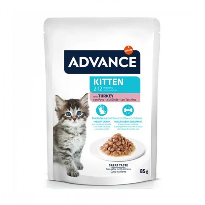 Set 12 buc x 85 gr Hrana umeda pentru pisici Advance Kitten cu curcan [2]