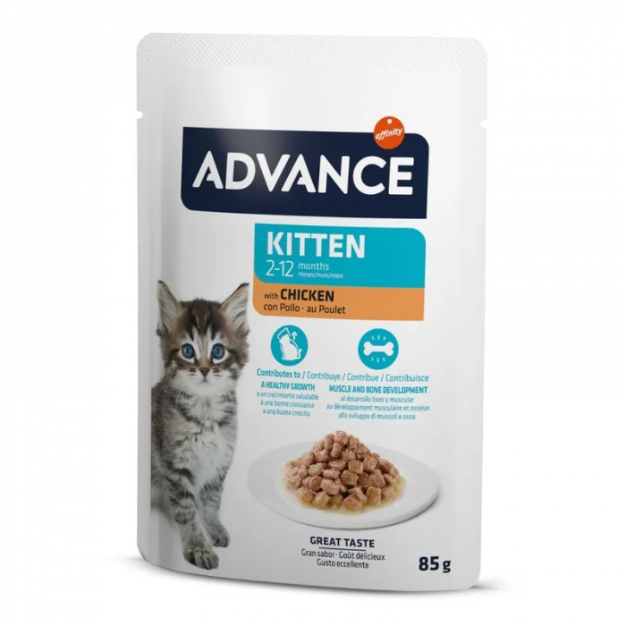 Set 12 buc x 85 gr Hrana umeda pentru pisici Advance Kitten cu pui [2]