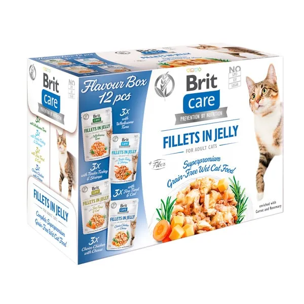 Set 12 buc x Hrana umeda pentru pisici Brit Care Flavour Fillet in Jelly 85 gr