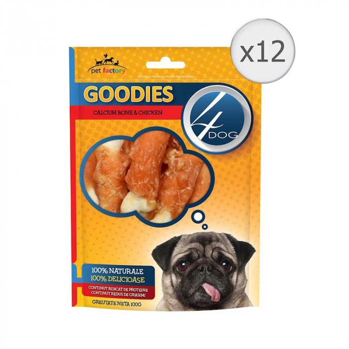 Set 12 buc x Recompense pentru caini 4Dog Goodies Calcium Bone  Chicken 100 gr