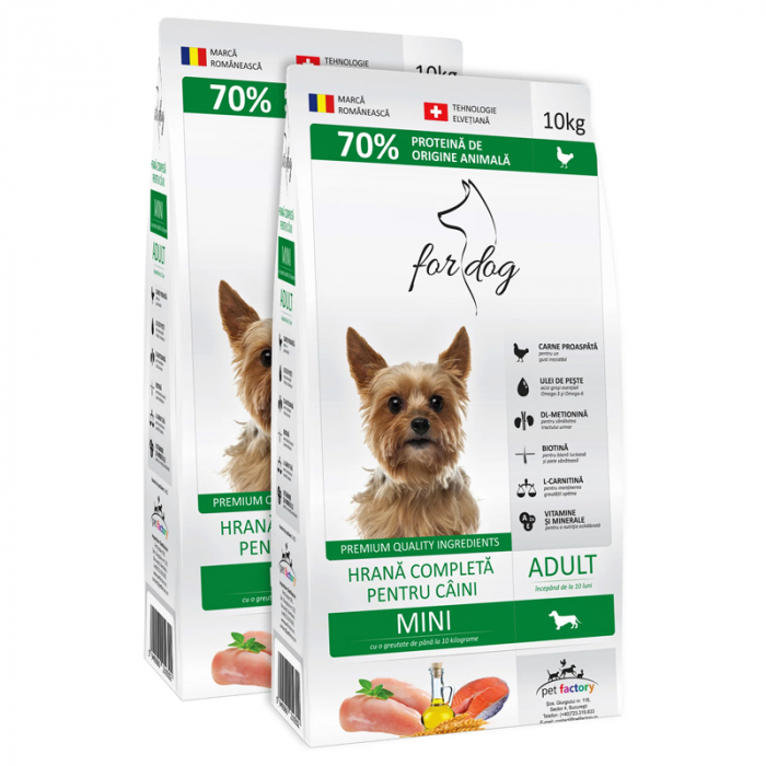 Oferta 2 saci x 10 kg Hrana uscata pentru caini 4Dog Mini Adult cu pui