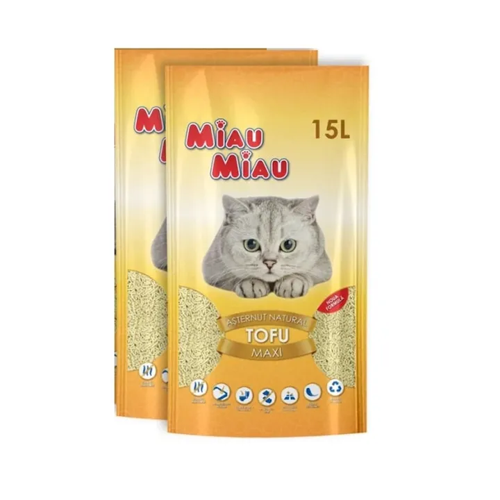 Set 2 buc x Asternut igienic pentru pisici Miau Miau Tofu Maxi Vanilie 15L