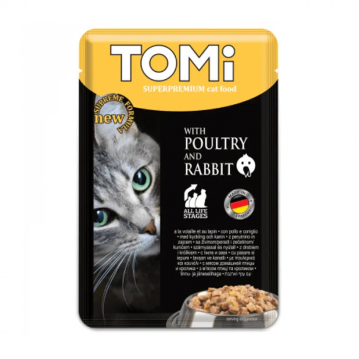 Set 20 buc x 100 gr Hrana umeda pentru pisici Tomi cu pui  iepure