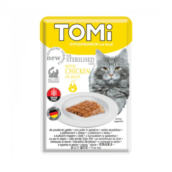 Set 22 buc x 85 gr Hrana umeda pentru pisici Tomi Sterilised cu pui