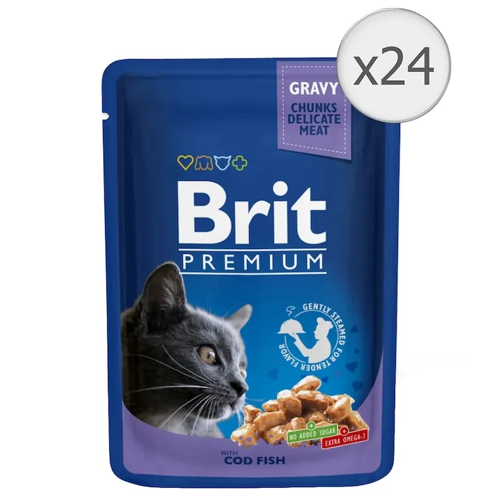 Set 24 buc x 100 gr Hrana umeda pentru pisici Brit cu cod alb