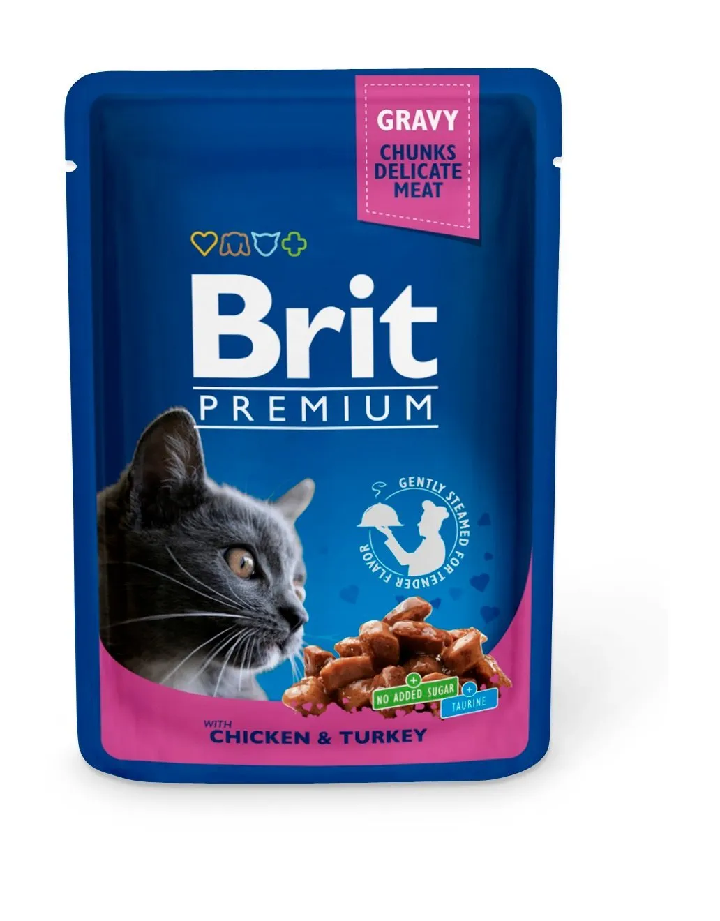 Set 24 buc x 100 gr Hrana umeda pentru pisici Brit cu pui  curcan