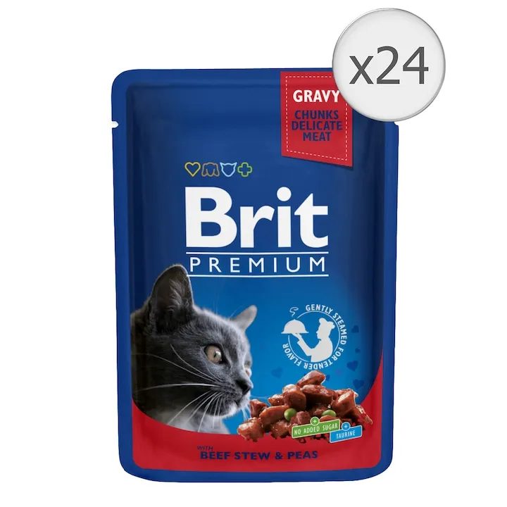 Set 24 buc x 100 gr Hrana umeda pentru pisici Brit cu vita  mazare