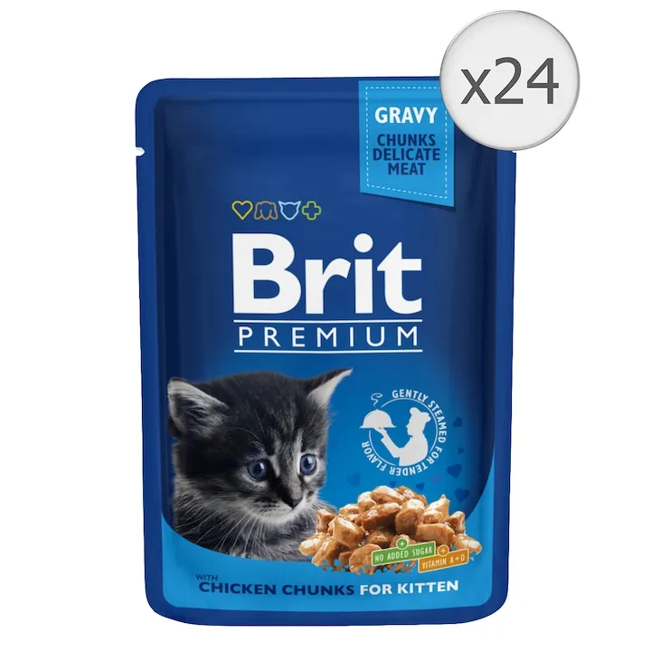 Set 24 buc x 100 gr Hrana umeda pentru pisici Brit Kitten cu pui