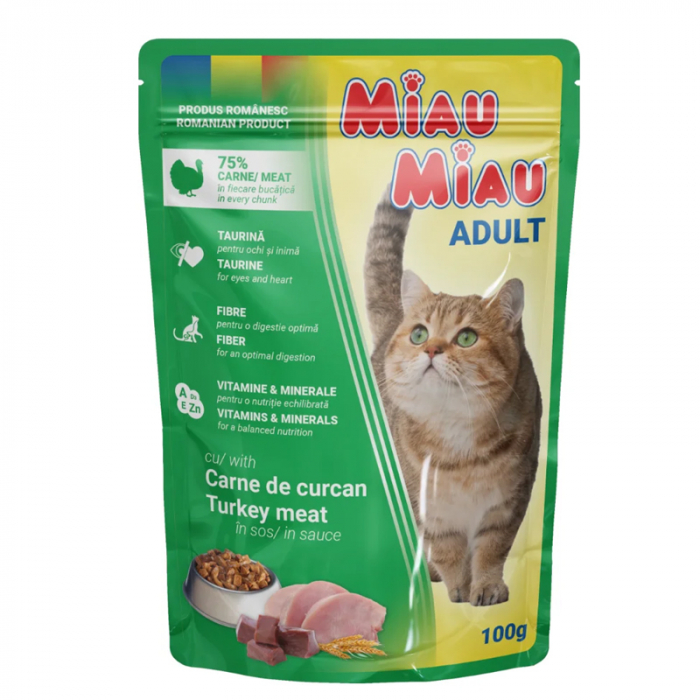 Set 24 buc x Hrana umeda pentru pisici Miau Miau cu curcan in sos 100 gr [2]