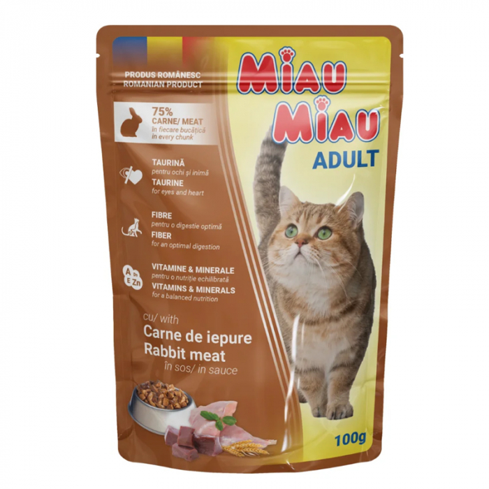Set 24 buc x 100 gr Hrana umeda pentru pisici Miau Miau cu iepure in sos [2]