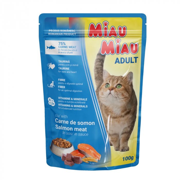 Set 24 buc x Hrana umeda pentru pisici Miau Miau cu somon in sos 100 gr [2]