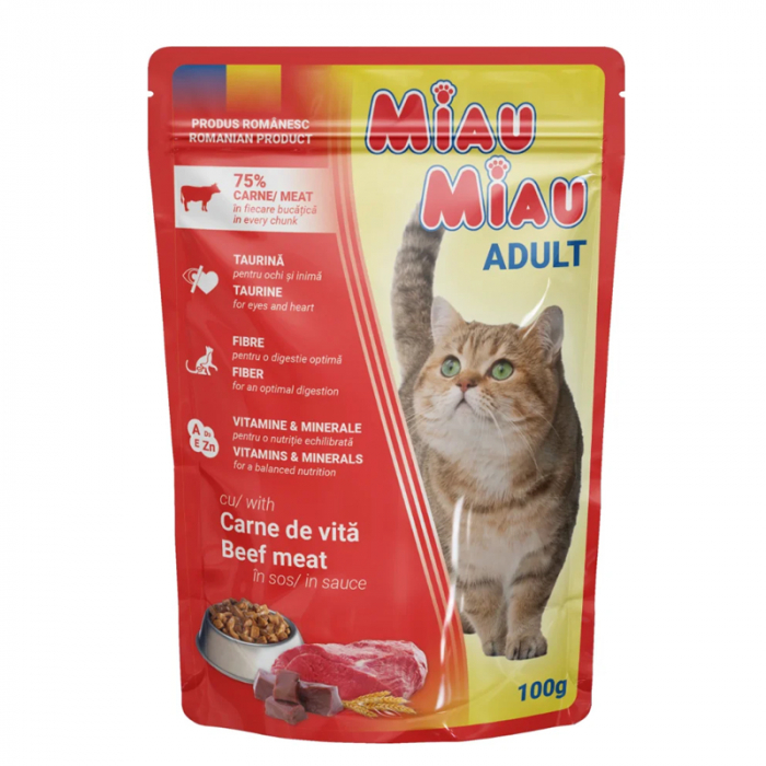 Set 24 buc x Hrana umeda pentru pisici Miau Miau cu vita in sos 100 gr [2]