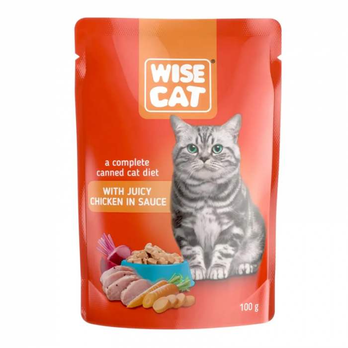 Set 24 buc x 100 gr Hrana umeda pentru pisici Wise cu pui in sos [2]
