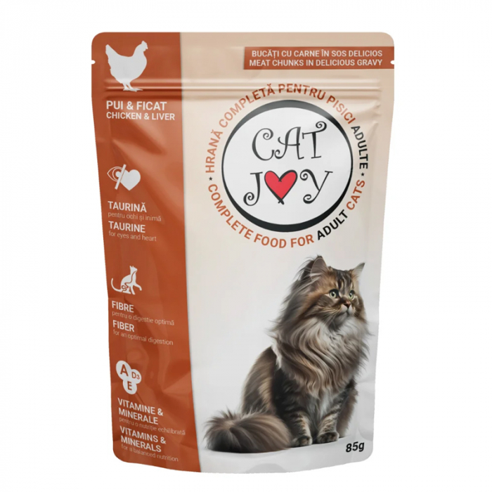 Set 24 buc x 85 gr Hrana umeda pentru pisici adulte Cat Joy cu pui & ficat in sos [2]
