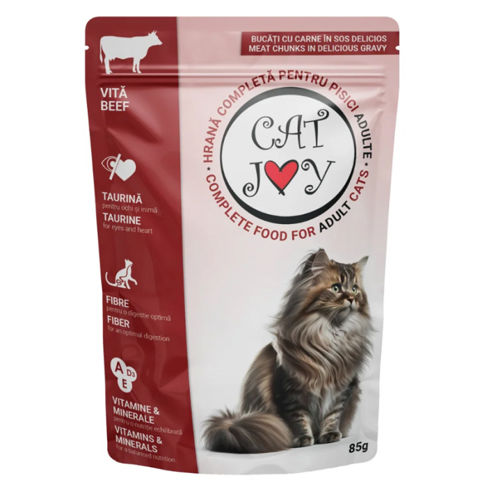 Set 24 buc x Hrana umeda pentru pisici adulte Cat Joy cu vita in sos  85 gr [2]