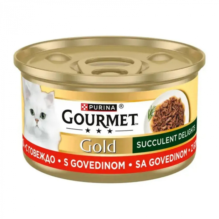Set 24 buc x 85 gr Hrana umeda pentru pisici Gourmet Gold Succulent Delights cu vita