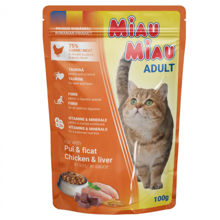 Set 24 buc x Hrana umeda pentru pisici Miau Miau cu pui & ficat in sos 100 gr [2]