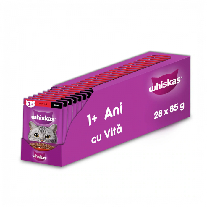 Set 28 buc x 85 gr Hrana umeda pentru pisici Whiskas cu vita in sos