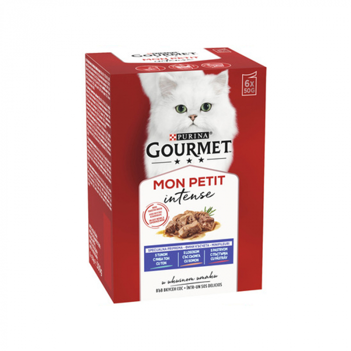 Set 6 buc x 50 gr Hrana umeda pentru pisici Gourmet Mon Petit cu ton, pastrav & somon [2]