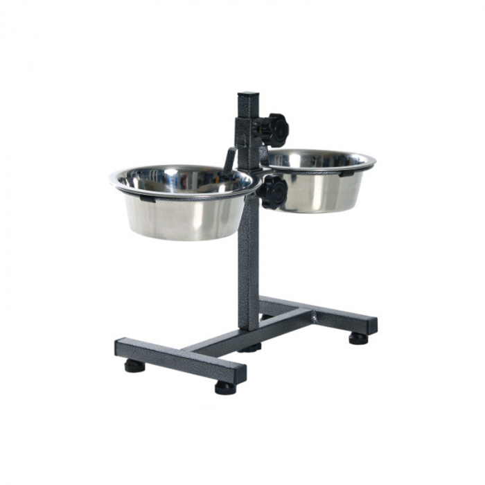 Stativ reglabil cu 2 castroane din nox 2 x 0,75 L 15 cm