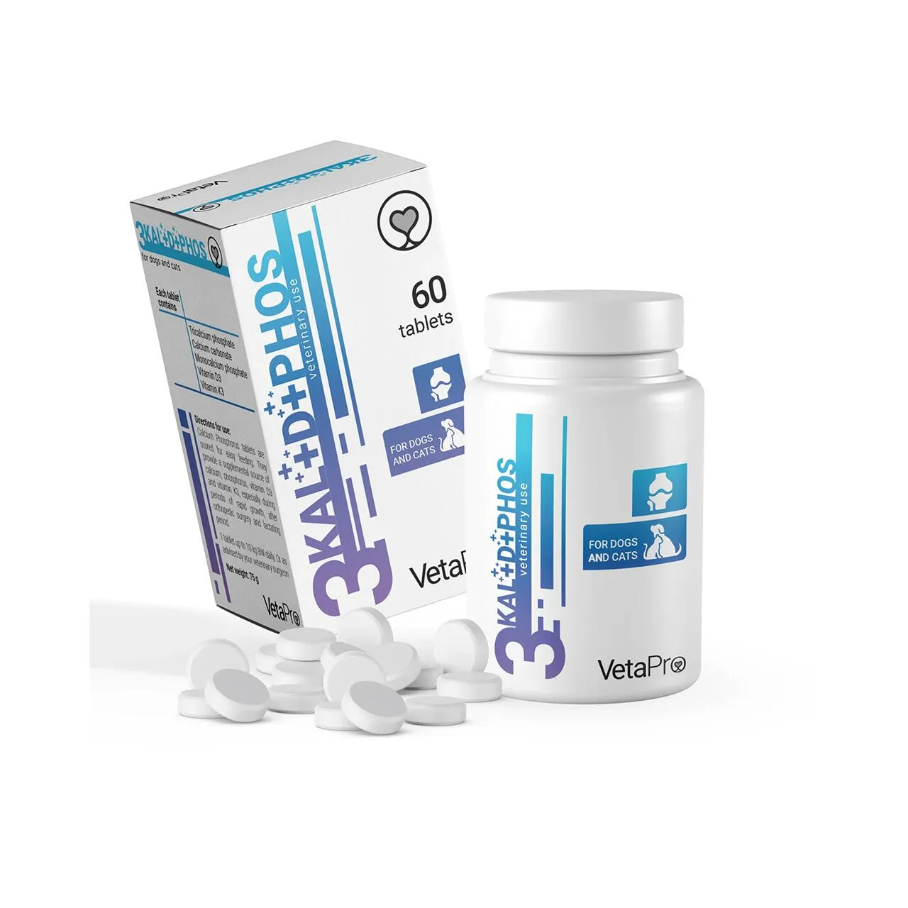 Supliment pentru caini & pisici Vetapro Complex 3 KAL + D+ PHOS 60 tab [2]