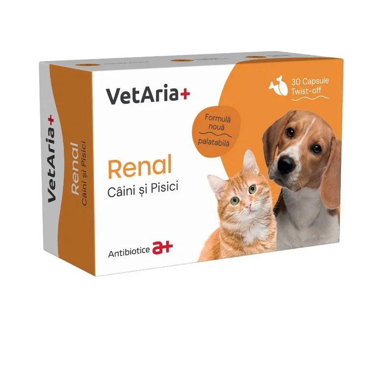 Suplimente VetAria+ Renal pentru caini  pisici 30 capsule
