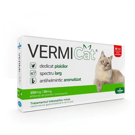 Antiparazitare - Antiparazitar intern pentru pisici Vermicat 24 tablete