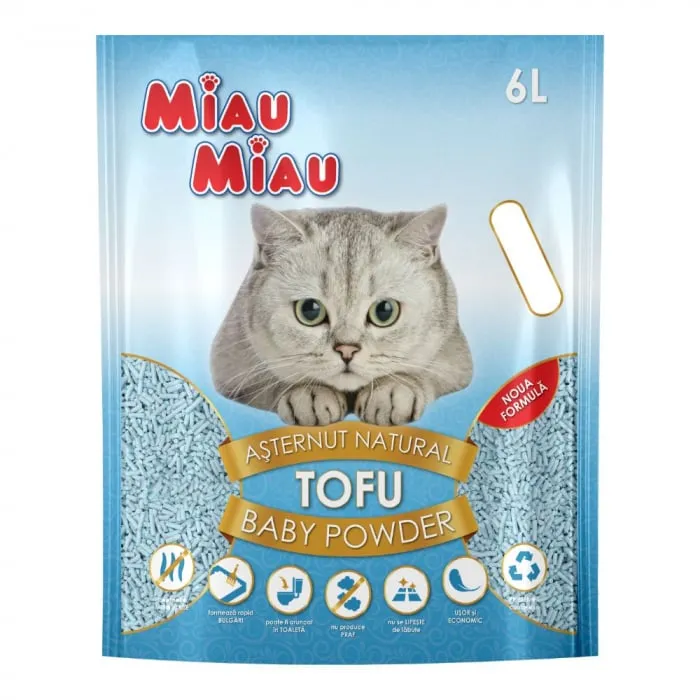 Asternut igienic pentru pisici Miau Miau Tofu Baby Powder 6L