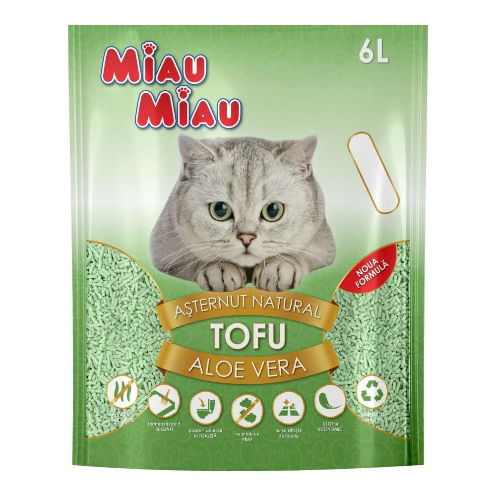 Oferte - Asternut igienic pentru pisici Miau Miau Tofu cu Aloe Vera 6L