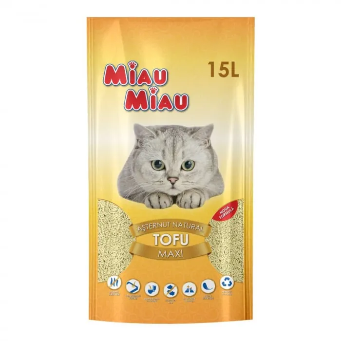 Oferte - Asternut igienic pentru pisici Miau Miau Tofu Maxi Vanilie 15L
