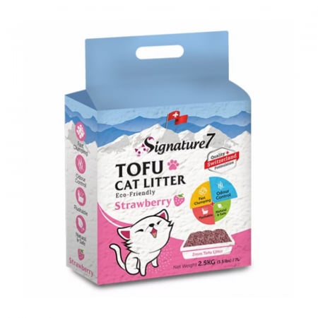 Pisici - Asternut igienic pentru pisici Signature7 Tofu cu aroma de Capsuni 7L