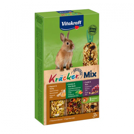 Batoane rozatoare - Batoane pentru iepuri Vitakraft Trio Mix cu popcorn & legume & struguri 3 buc