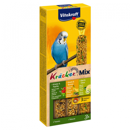 Batoane pasari - Batoane pentru perusi Vitakraft Trio Mix cu ardei & banane & kiwi 3 buc