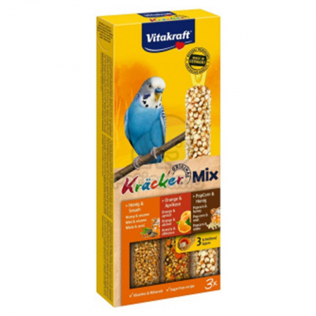 Batoane pasari - Batoane pentru perusi Vitakraft Trio Mix cu miere & portocala & popcorn 3 buc