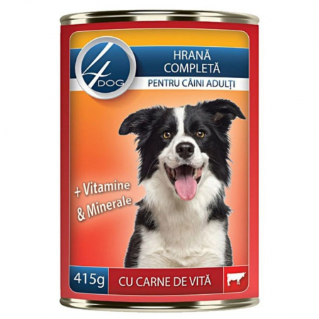 Caine Adult - Conserva pentru caini adulti 4Dog cu vita 415 gr
