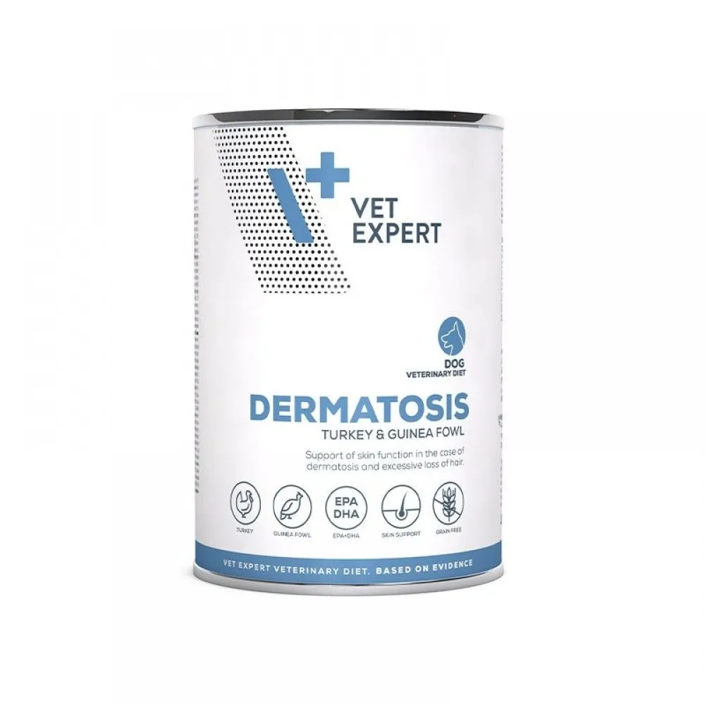 Caini - Conserva dietetica pentru caini Dermatosis Vetexpert cu curcan & bibilica 400 gr