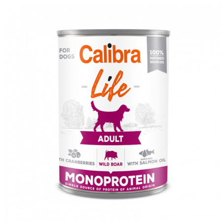 Caine Adult - Conserva pentru caini Calibra Dog Life Adult cu mistret & merisoare 400 gr