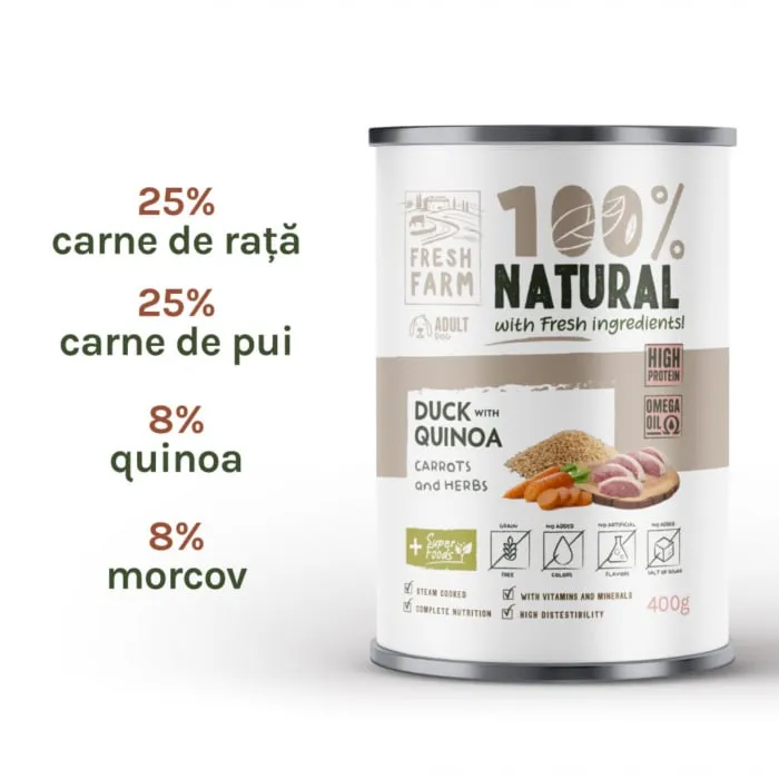 Conserva pentru caini Fresh Farm Coarse Pate cu rata, quinoa & morcov 400 gr [1]