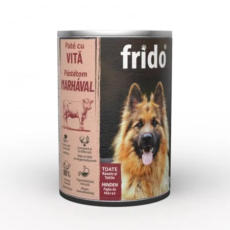 Hrana umeda caini - Conserva pentru caini Frido Pate cu vita 400 gr