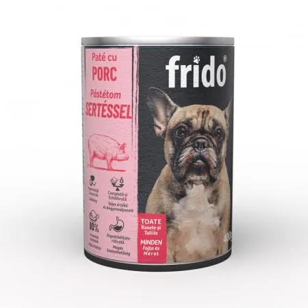 Hrana umeda caini - Conserva pentru caini Frido Pate cu porc 400 gr