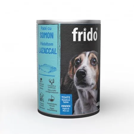 Hrana umeda caini - Conserva pentru caini Frido Pate cu somon 400 gr