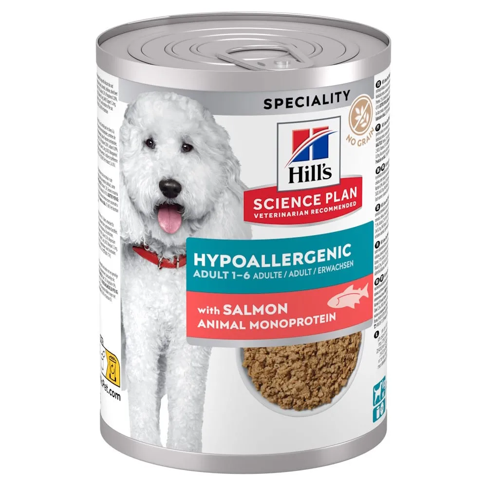 Caine Adult - Conserva pentru caini Hill's SP Hypoallergenic cu somon 363 gr